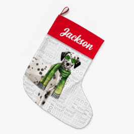 Calcetín Navideño Grande Navidades Dalmatian con nombre de perro
