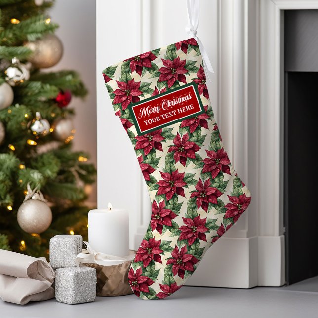 Calcetín Navideño Grande Navidades de acuarela clásicos que se paralizan (Classic Watercolor Christmas Stocking Personalized)