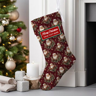 Calcetín Navideño Grande Navidades de acuarela de nombre personalizado