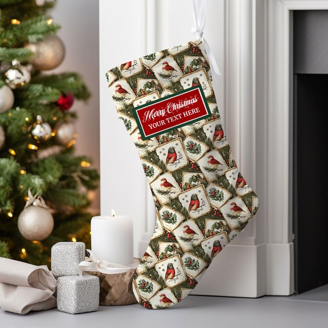 Calcetín Navideño Grande Navidades de acuarela de nombre personalizado Stoc (Custom Name Watercolor Christmas Stocking Classic Style)