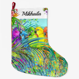 Calcetín Navideño Grande Navidades de Aves Tropicales de Gran Fleece