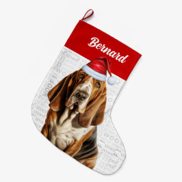 Calcetín Navideño Grande Navidades de Basset con nombre de perro