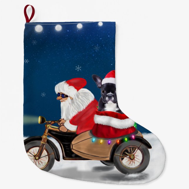 Calcetín Navideño Grande Navidades de Bulldog de Francia Santa Claus (Anverso)