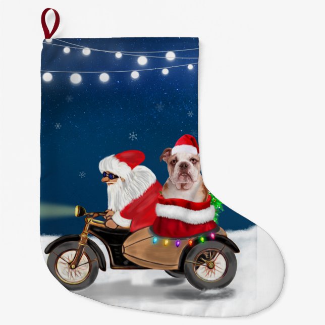 Calcetín Navideño Grande Navidades de Bulldog de Inglaterra Santa Claus (Anverso)