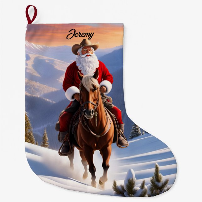 Calcetín Navideño Grande Navidades de caballos de Santa Claus (Anverso)