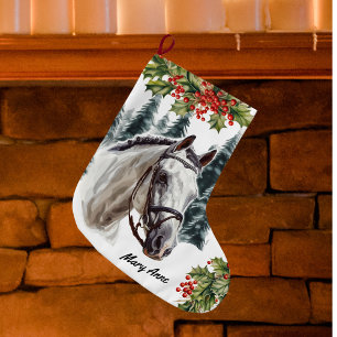 Calcetín Navideño Grande Navidades de caballos grises personalizados hacien
