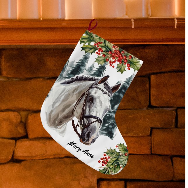 Calcetín Navideño Grande Navidades de caballos grises personalizados hacien (Subido por el creador)