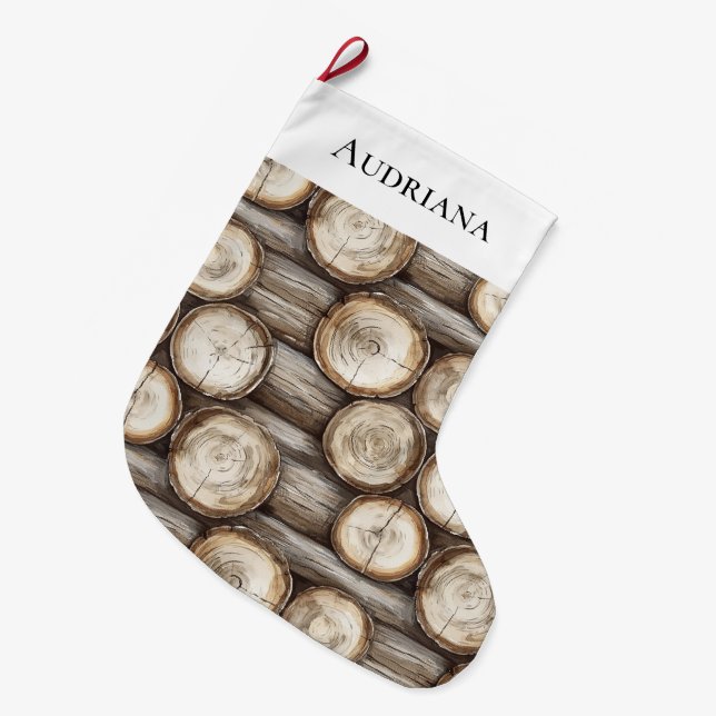 Calcetín Navideño Grande Navidades de cabinas Wood Log (Frente (Colgado))