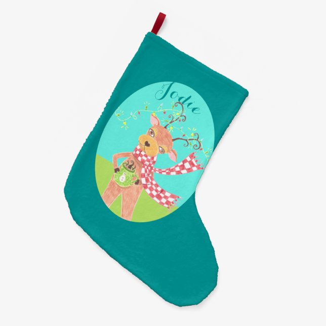 Calcetín Navideño Grande Navidades de café para beber renos abastecidos (Frente (Colgado))