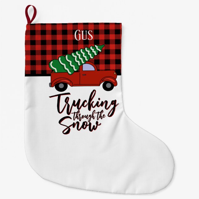 Calcetín Navideño Grande Navidades de camionetas personalizadas levantan pl (Anverso)