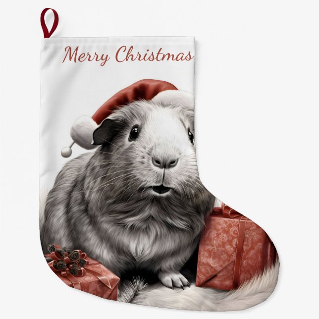 Calcetín Navideño Grande Navidades de cerdo de Santa Guinea (Anverso)