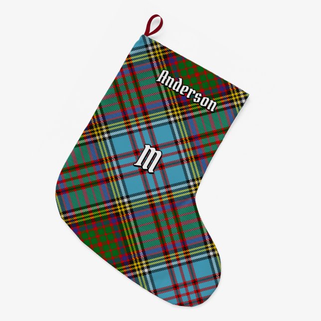 Calcetín Navideño Grande Navidades de Clan Anderson Tartan (Frente (Colgado))
