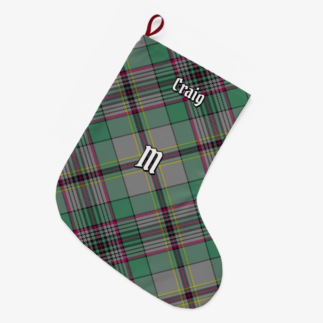 Calcetín Navideño Grande Navidades de Clan Craig Tartan (Frente (Colgado))