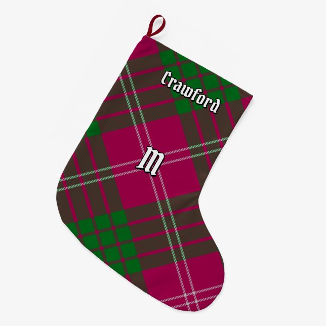 Calcetín Navideño Grande Navidades de Clan Crawford Tartan (Frente (Colgado))