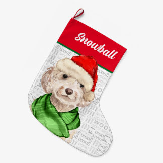Calcetín Navideño Grande Navidades de Cockapoo champagne con nombre de perr