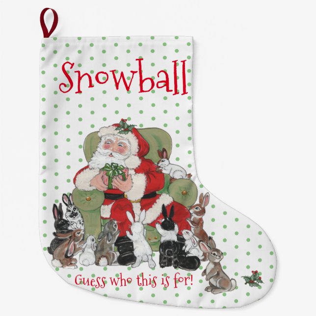 Calcetín Navideño Grande Navidades de conejo de Santa Bunny verde lindo (Anverso)