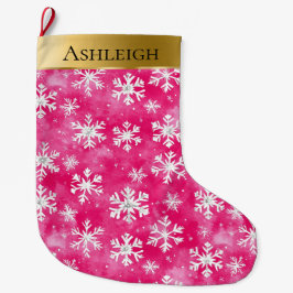 Calcetín Navideño Grande Navidades de copos de nieve blancos dorados