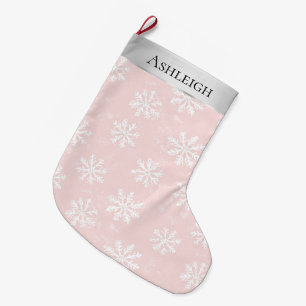 Calcetín Navideño Grande Navidades de copos de nieve blancos rosados