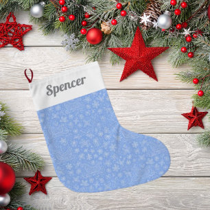 Calcetín Navideño Grande Navidades de Doodle Azul Polvo Patrón de Sleigh