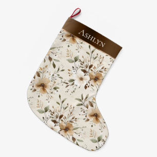 Calcetín Navideño Grande Navidades de flores de color blanco crema de moda