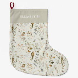 Calcetín Navideño Grande Navidades de flores silvestres botánicas rusas