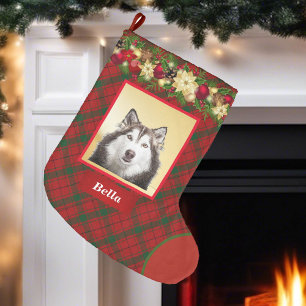 Calcetín Navideño Grande Navidades de fotografía de perro de la fleche leva