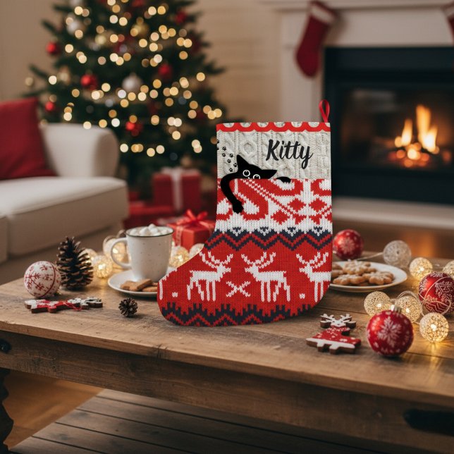 Calcetín Navideño Grande Navidades de gato personalizados con un nombre per (Subido por el creador)