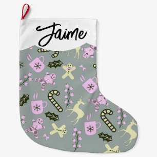 Calcetín Navideño Grande Navidades de Gingerbread Deer Candycane Greenery