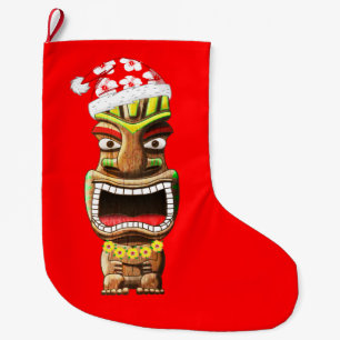 Calcetín Navideño Grande Navidades de Hawái Santa Tiki