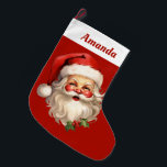 Calcetín Navideño Grande Navidades de Holly Jolly Santa Claus Retro<br><div class="desc">Navidades personalizados con un ilustracion alegre de un Santa Claus de estilo vintage con mejillas rosadas rojas. Con su clásico sombrero rojo de Santa y su gran barba blanca. Un brote de holly se suma al espíritu festivo de este diseño.</div>