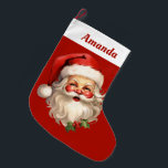 Calcetín Navideño Grande Navidades de Holly Jolly Santa Claus Retro<br><div class="desc">Navidades personalizados con un ilustracion alegre de un Santa Claus de estilo vintage con mejillas rosadas rojas. Con su clásico sombrero rojo de Santa y su gran barba blanca. Un brote de holly se suma al espíritu festivo de este diseño.</div>