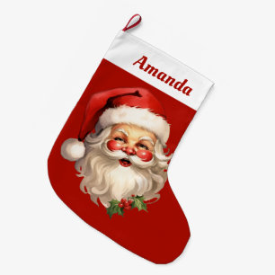 Calcetín Navideño Grande Navidades de Holly Jolly Santa Claus Retro