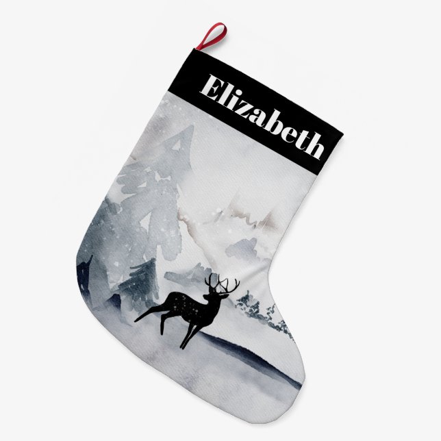 Calcetín Navideño Grande Navidades de la acuarela gris y salvaje (Frente (Colgado))