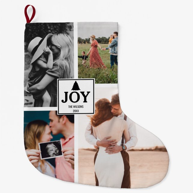 Calcetín Navideño Grande Navidades de la alegría Navidad en el Collage de f (Anverso)