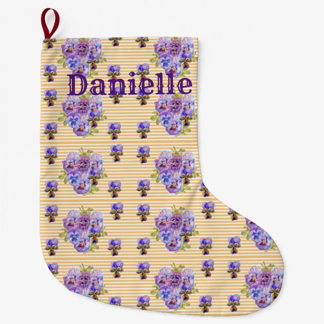 Calcetín Navideño Grande Navidades de la banda Shabby Chic Floral Aqua Stri (Anverso)