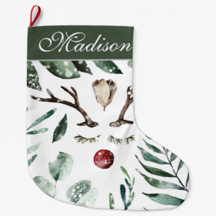 Calcetín Navideño Grande Navidades de la vegetación del invierno reno   Ini