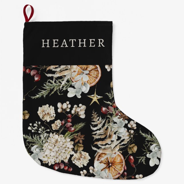 Calcetín Navideño Grande Navidades de la vegetación negra reaccionando (Anverso)