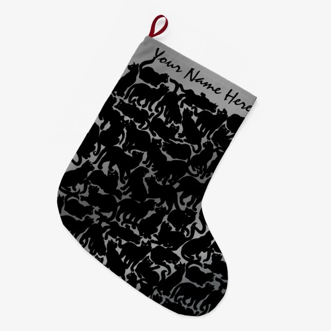 Calcetín Navideño Grande Navidades de los aficionados al gato que se sienta (Frente (Colgado))