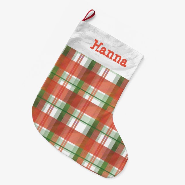 Calcetín Navideño Grande Navidades de Madras Plaid (Frente (Colgado))