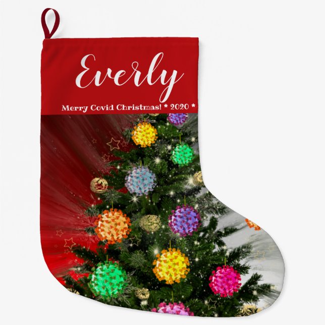 Calcetín Navideño Grande Navidades de Merry Covid invaden ornamento de árbo (Anverso)