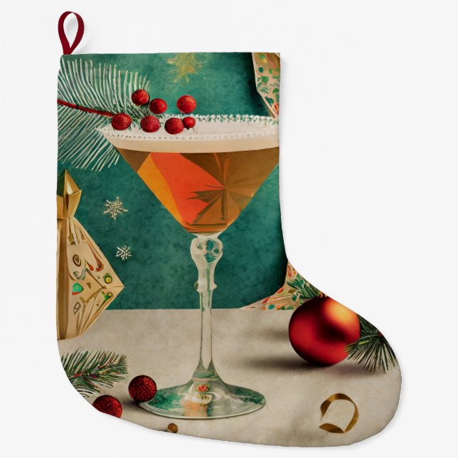 Calcetín Navideño Grande Navidades de Mid Century Fiesta de cócteles Hora f (Anverso)