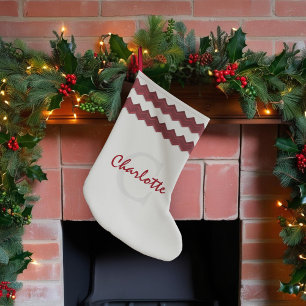 Calcetín Navideño Grande Navidades de Monograma de Winter White Name