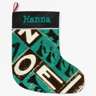 Calcetín Navideño Grande Navidades de noel verde vintage personalizados