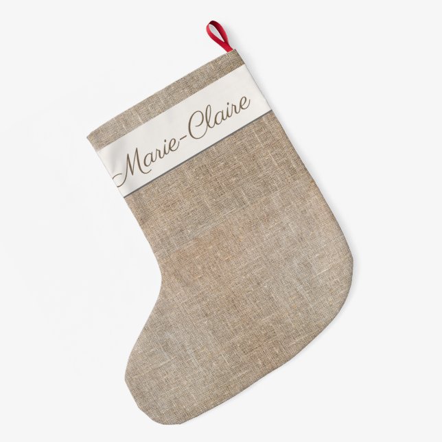 Calcetín Navideño Grande Navidades de nombre personalizado de jute francés  (Anverso (colgado))