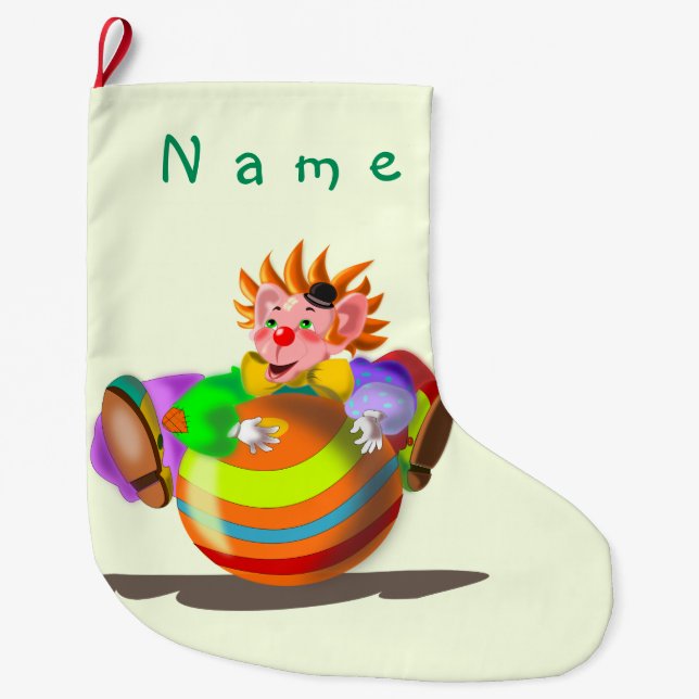 Calcetín Navideño Grande Navidades de nombres personalizados con payaso (Anverso)
