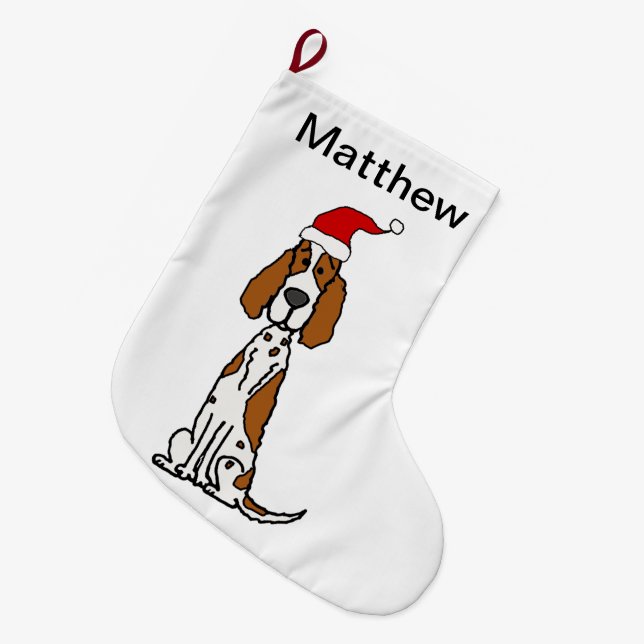 Calcetín Navideño Grande Navidades de perro porcino porro ingleses (Frente (Colgado))