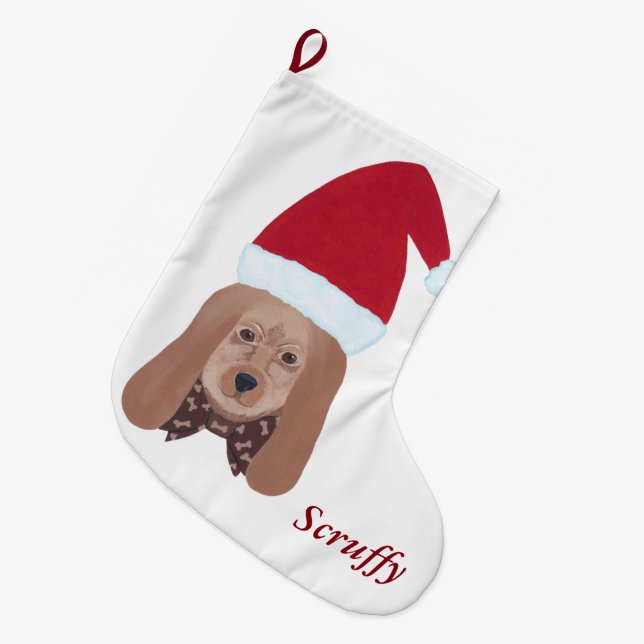 Calcetín Navideño Grande Navidades de perros de Santa Hound personalizados  (Frente (Colgado))