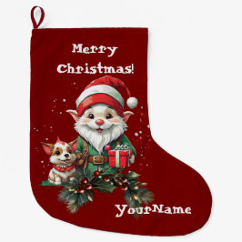 Calcetín Navideño Grande Navidades de personalizable Elf y Doggo Stocking
