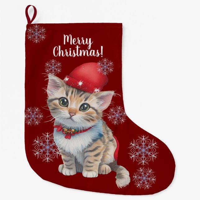Calcetín Navideño Grande Navidades de personalizable Kitten Stocking (Anverso)