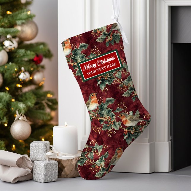 Calcetín Navideño Grande Navidades de personalizado con acuarela personaliz (Custom Christmas Stocking Personalized Watercolor Holiday)
